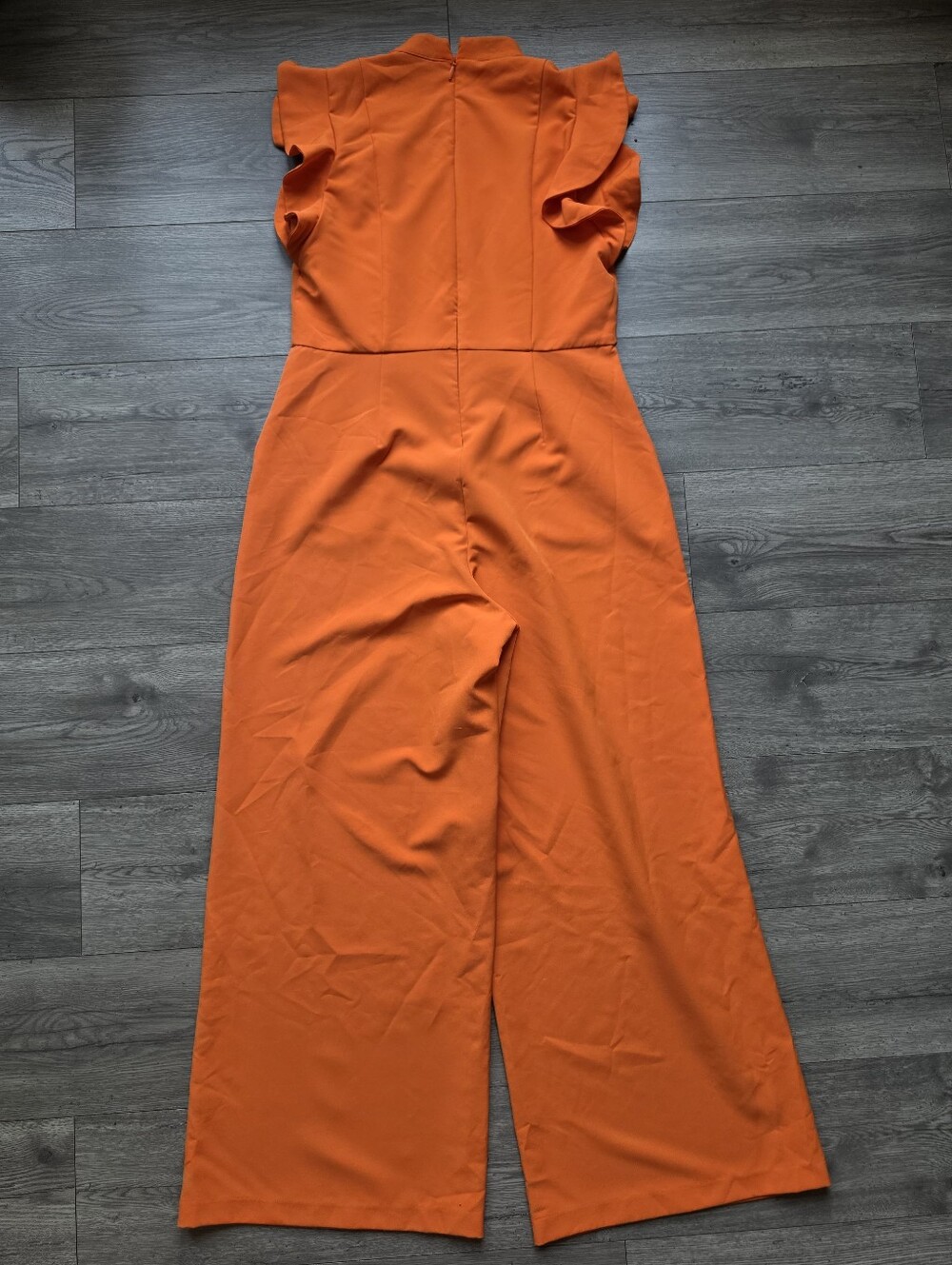 ⚡️$16 FINAL✨️ New York & Co Flutter Sleeve Orange Wide-Leg Jumpsuit Size L 🔴 - Picture 14 of 16